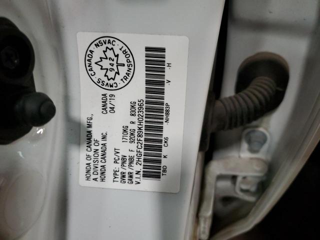 2HGFC2F89KH023965 - 2019 HONDA CIVIC SPORT 白色 照片 13