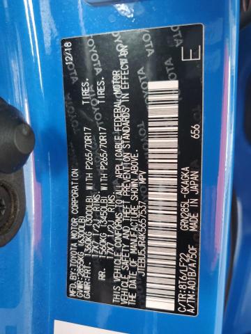 JTEBU5JR4K5657537 - 2019 TOYOTA 4RUNNER SR5/SR5 PREMIUM Bleu photo 12