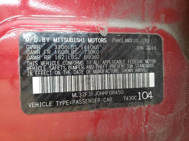 ML32F3FJ0HHF08450 - 2017 MITSUBISHI MIRAGE G4 ES RED photo 12