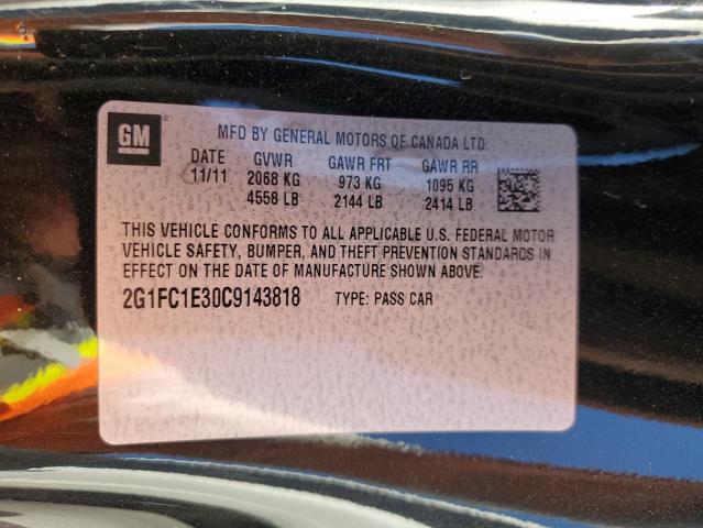 2G1FC1E30C9143818 - 2012 CHEVROLET CAMARO LT შავი ფოტო 12