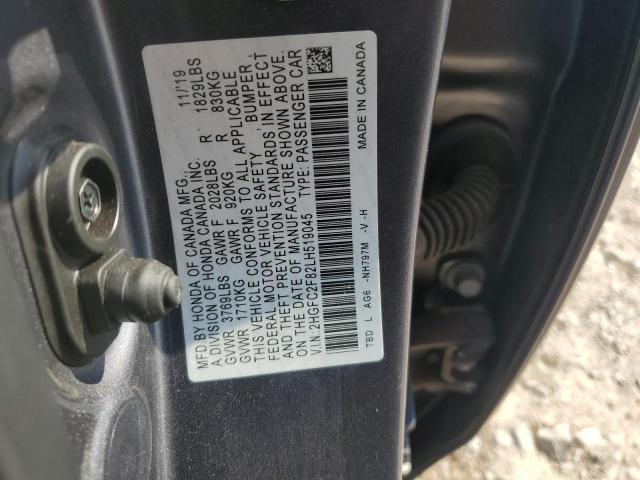 2HGFC2F82LH519045 - 2020 HONDA CIVIC SPORT Сұр фото 12