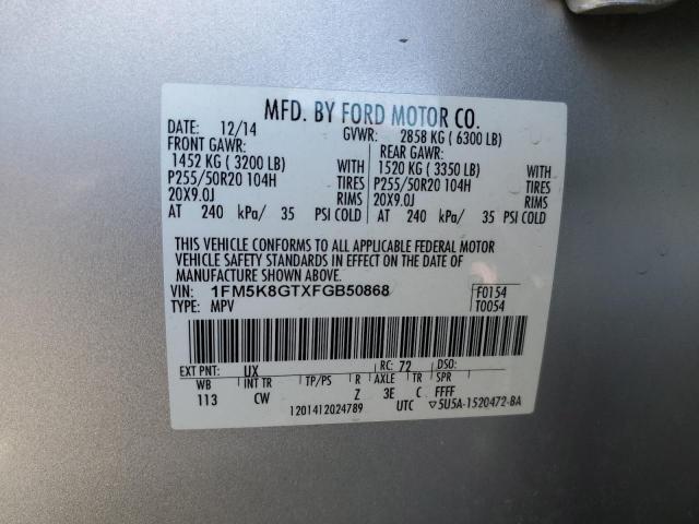 1FM5K8GTXFGB50868 - 2015 FORD EXPLORER SPORT 银色 照片 13