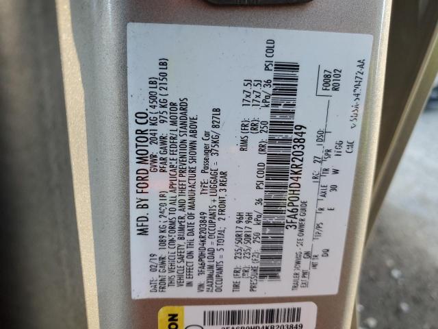 3FA6P0HD4KR203849 - 2019 FORD FUSION SE CREAM photo 13