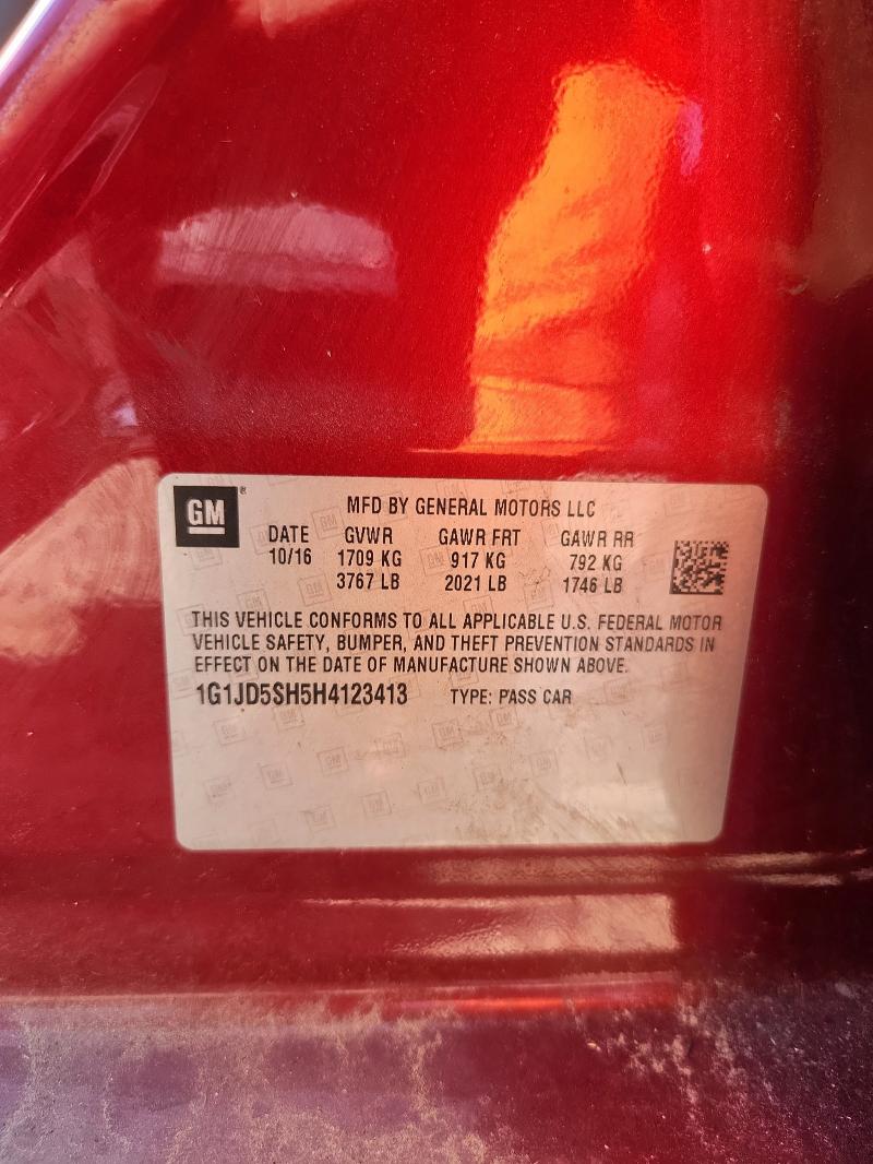 1G1JD5SH5H4123413 - 2017 CHEVROLET SONIC LT BURGUNDY photo 12