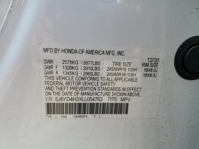 5J8YD4H3XLL054763 - 2020 ACURA MDX WHITE photo 13