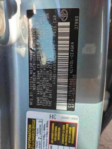 4T4BE46K69R138773 - 2009 TOYOTA CAMRY BASE TEAL photo 12