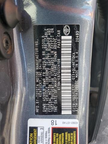 4T1BK1EB7GU224108 - 2016 TOYOTA AVALON XLE 灰色 照片 12