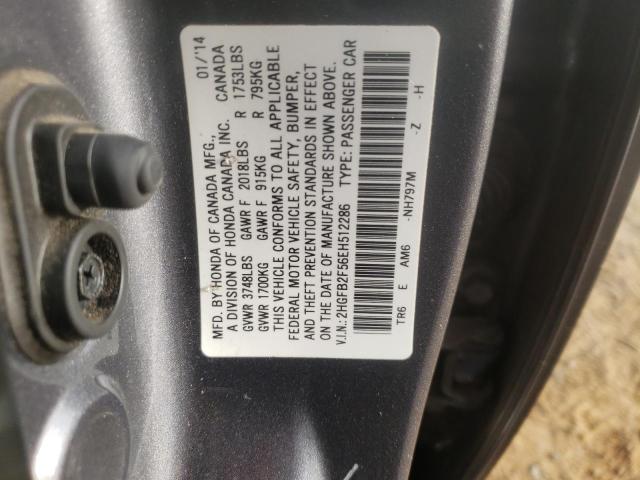 2HGFB2F56EH512286 - 2014 HONDA CIVIC LX GRAY photo 12