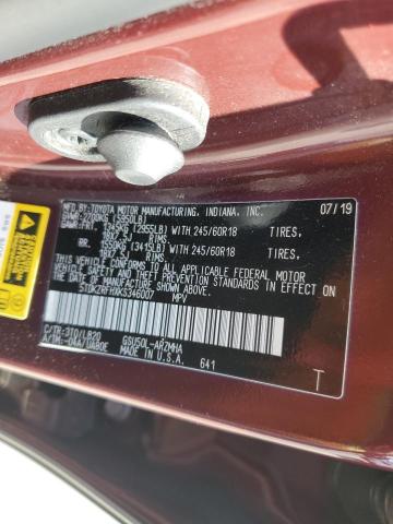 5TDKZRFHXKS346007 - 2019 TOYOTA HIGHLANDER SE 勃艮第红 照片 14