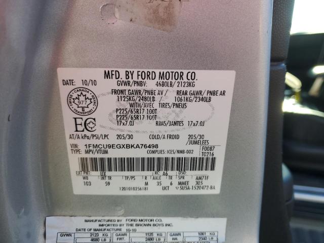 1FMCU9EGXBKA76498 - 2011 FORD ESCAPE LIMITED SILVER photo 12