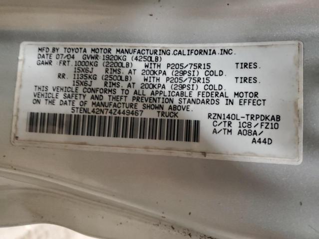 5TENL42N74Z449467 - 2004 TOYOTA TACOMA GRAY photo 12