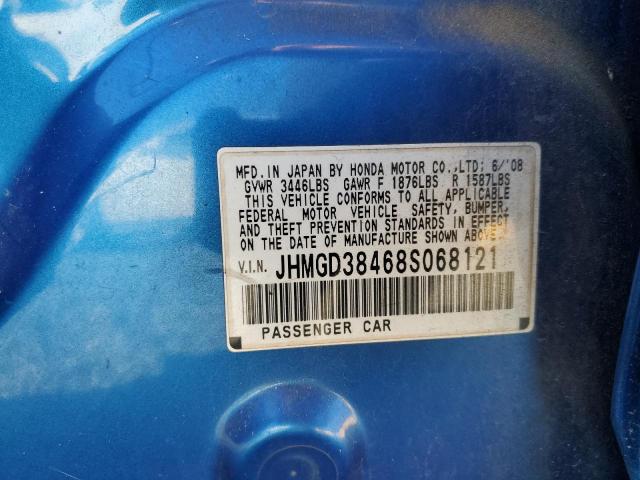 JHMGD38468S068121 - 2008 HONDA FIT BLUE photo 12