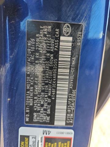 4T4BF3EK4AR063505 - 2010 TOYOTA CAMRY BASE ლურჯი ფოტო 12