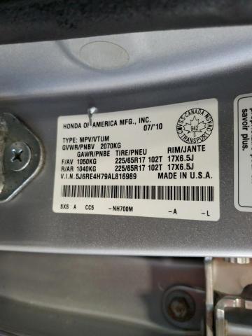 5J6RE4H79AL816989 - 2010 HONDA CR-V EXL SILVER photo 14