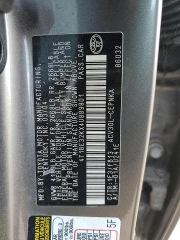 4T1BE32KX4U889801 - 2004 TOYOTA CAMRY LE 灰色 照片 12