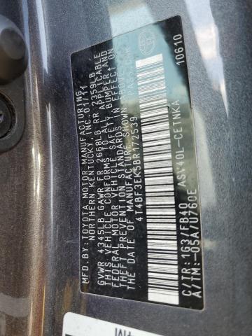 4T4BF3EK5BR172539 - 2011 TOYOTA CAMRY BASE GRAY photo 12