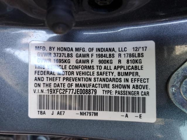 19XFC2F77JE008879 - 2018 HONDA CIVIC EX GRAY photo 12