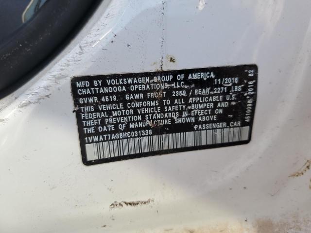 1VWAT7A38HC031338 - 2017 VOLKSWAGEN PASSAT S WHITE photo 12