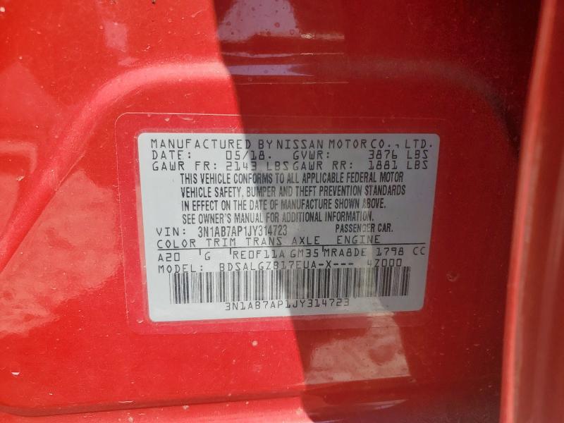 3N1AB7AP1JY314723 - 2018 NISSAN SENTRA S წითელი ფოტო 12