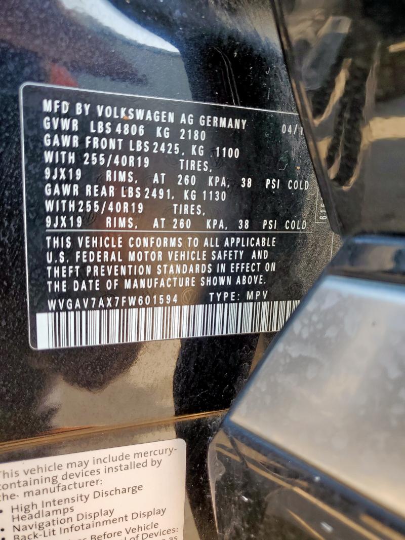 WVGAV7AX7FW601594 - 2015 VOLKSWAGEN TIGUAN S BLACK photo 13