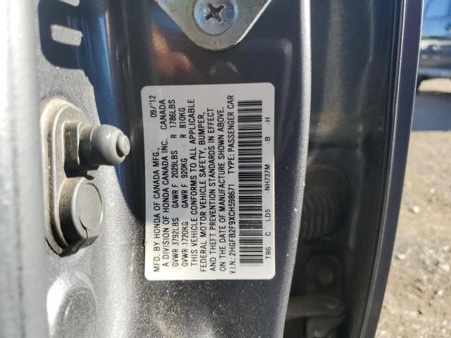 2HGFB2F9XCH598671 - 2012 HONDA CIVIC EXL Boz foto 12