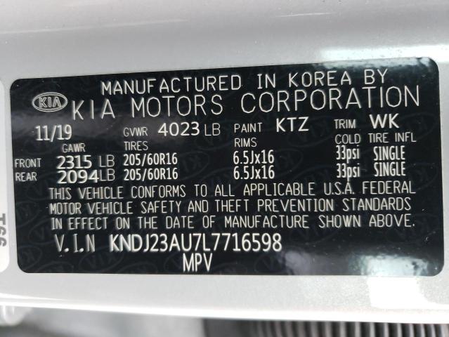 KNDJ23AU7L7716598 - 2020 KIA SOUL LX SILVER photo 13