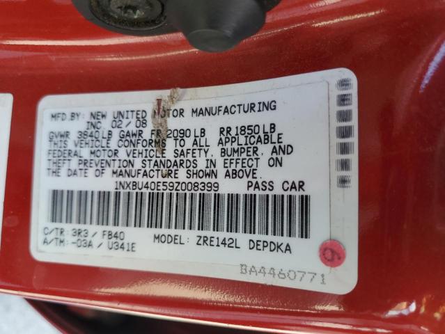 1NXBU40E59Z008399 - 2009 TOYOTA COROLLA BASE 红色 照片 12