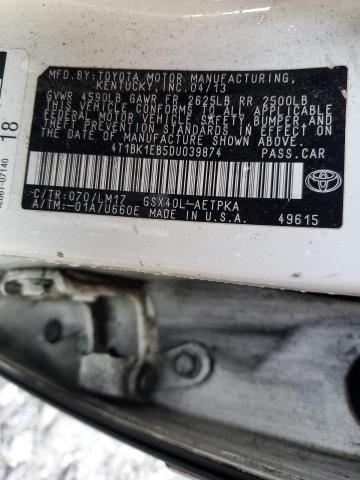 4T1BK1EB5DU039874 - 2013 TOYOTA AVALON BASE 白色 照片 12
