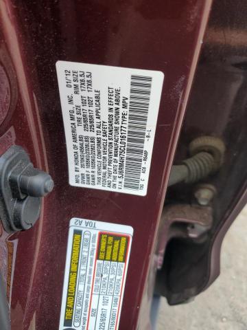 5J6RM4H75CL016177 - 2012 HONDA CR-V EXL RED photo 12