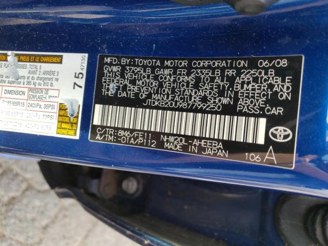 JTDKB20U987799250 - 2008 TOYOTA PRIUS Mavi foto 12