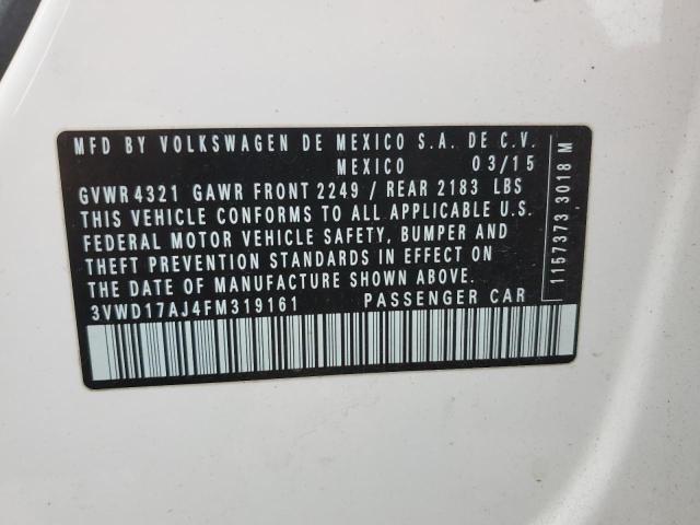 3VWD17AJ4FM319161 - 2015 VOLKSWAGEN JETTA SE WHITE photo 12