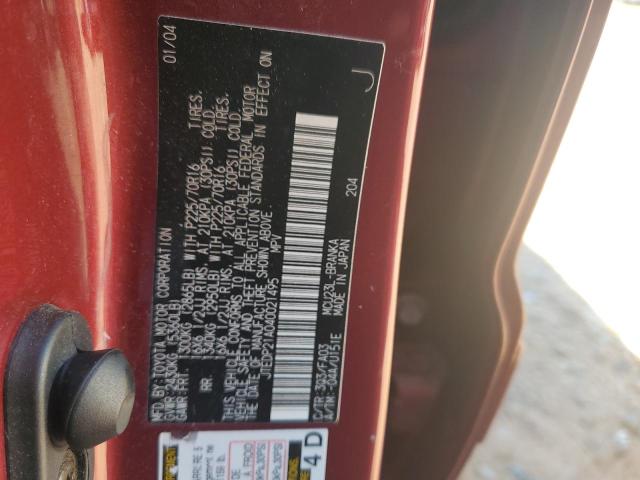 JTEDP21A040021495 - 2004 TOYOTA HIGHLANDER BASE Granate foto 13