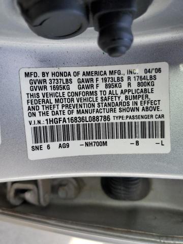 1HGFA16836L088786 - 2006 HONDA CIVIC EX SILVER photo 13