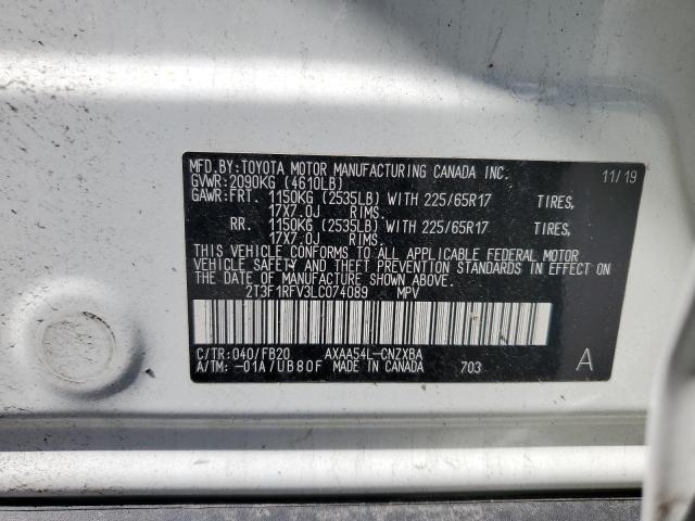 2T3F1RFV3LC074089 - 2020 TOYOTA RAV4 LE WHITE photo 13