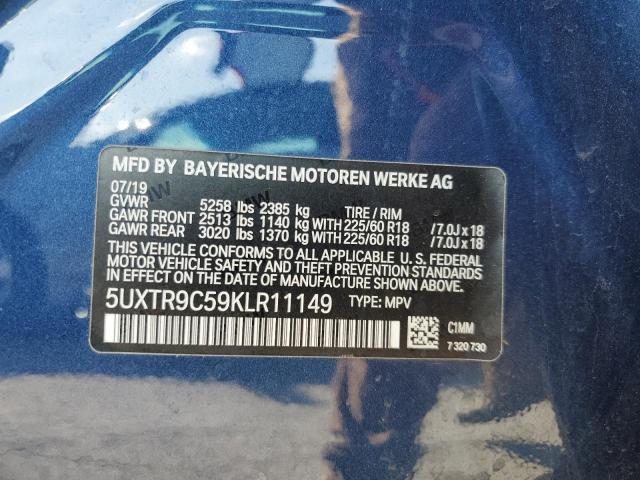 5UXTR9C59KLR11149 - 2019 BMW X3 XDRIVE30I BLUE photo 13