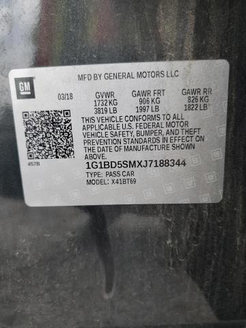 1G1BD5SMXJ7188344 - 2018 CHEVROLET CRUZE LT BLACK photo 13