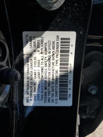 2HGFC1F7XGH647380 - 2016 HONDA CIVIC EXL Սև լուսանկար 12