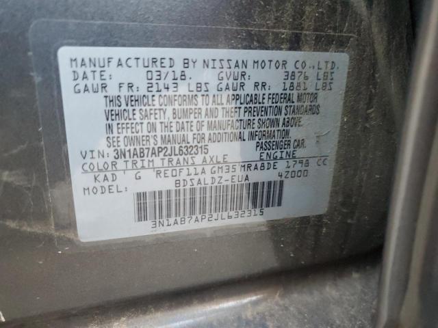 3N1AB7AP2JL632315 - 2018 NISSAN SENTRA S GRAY photo 12