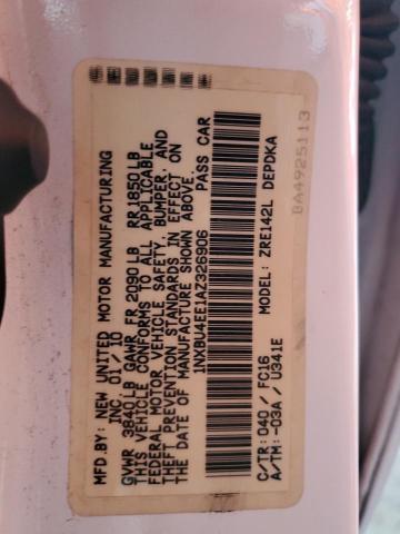 1NXBU4EE1AZ326906 - 2010 TOYOTA COROLLA BASE 白色 照片 12