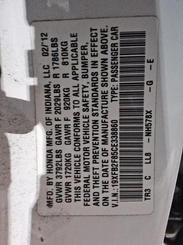 19XFB2F85CE338860 - 2012 HONDA CIVIC EX WHITE photo 12