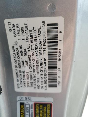 2HGFG3B5XDH528907 - 2013 HONDA CIVIC LX 银色 照片 12