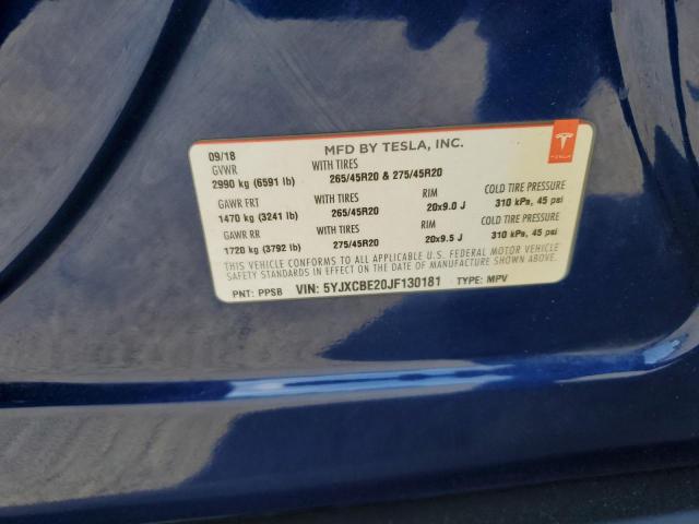 5YJXCBE20JF130181 - 2018 TESLA MODEL X Azul foto 12