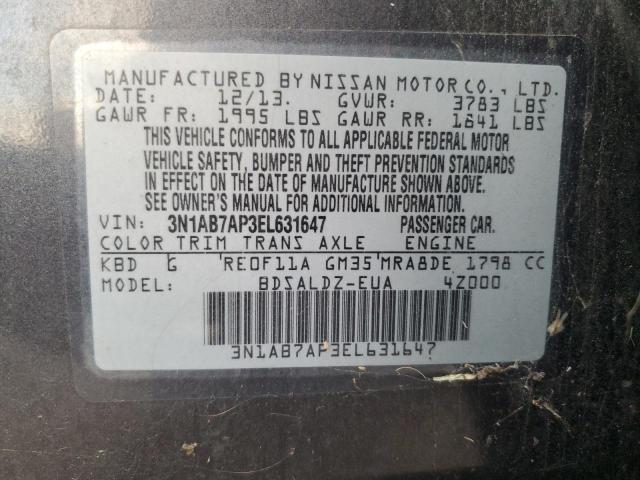 3N1AB7AP3EL631647 - 2014 NISSAN SENTRA S GRAY photo 12