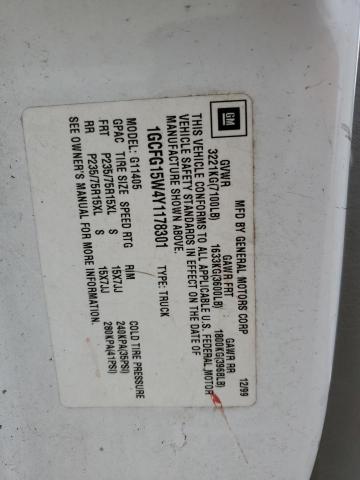 1GCFG15W4Y1178301 - 2000 CHEVROLET EXPRESS G1 WHITE photo 12