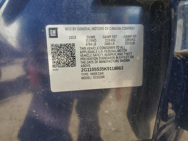 2G1105S35K9118863 - 2019 CHEVROLET IMPALA PREMIER BLUE photo 12