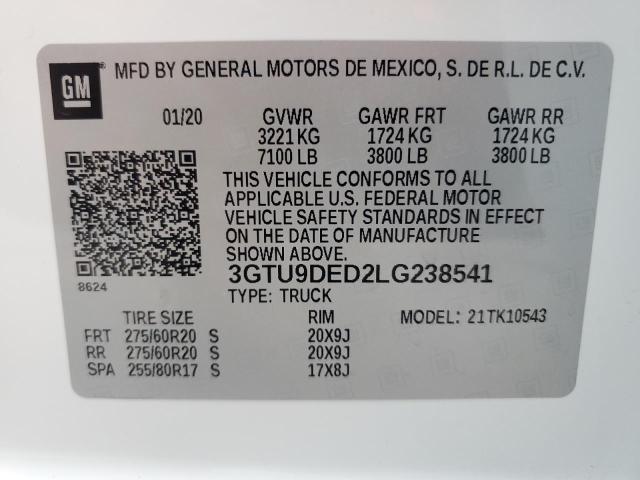 3GTU9DED2LG238541 - 2020 GMC SIERRA K1500 SLT WHITE photo 12