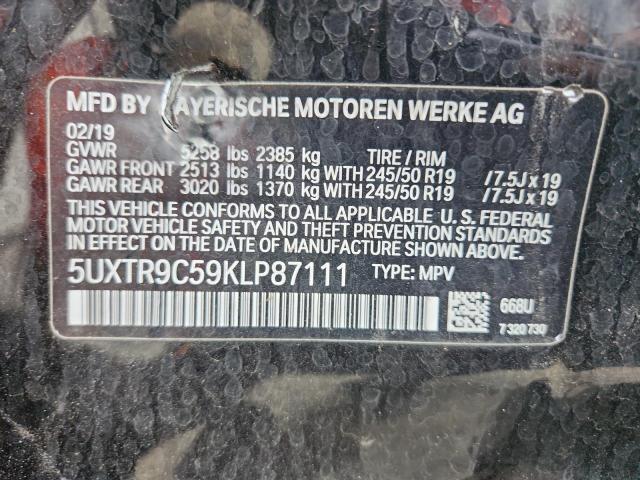 5UXTR9C59KLP87111 - 2019 BMW X3 XDRIVE30I შავი ფოტო 13