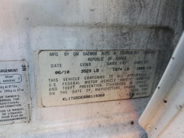 KL1TG5DE6BB119360 - 2011 CHEVROLET AVEO LT 白色 照片 12