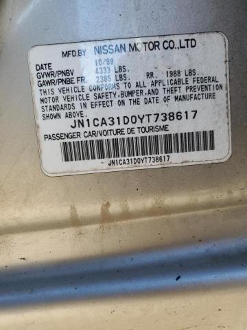 JN1CA31D0YT738617 - 2000 NISSAN MAXIMA GLE GOLD photo 12