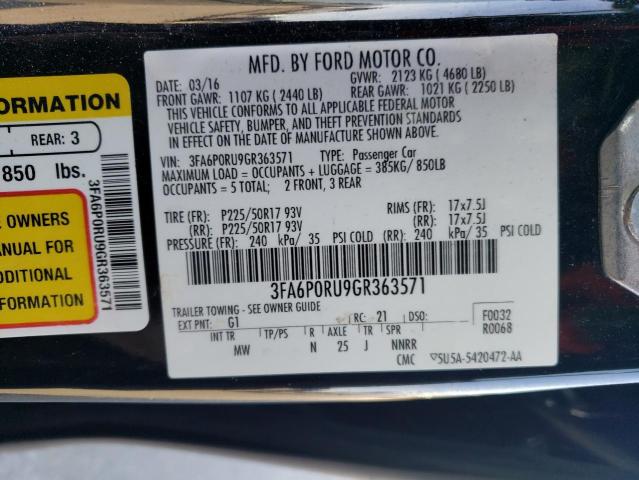 3FA6P0RU9GR363571 - 2016 FORD FUSION TITANIUM HEV BLACK photo 12